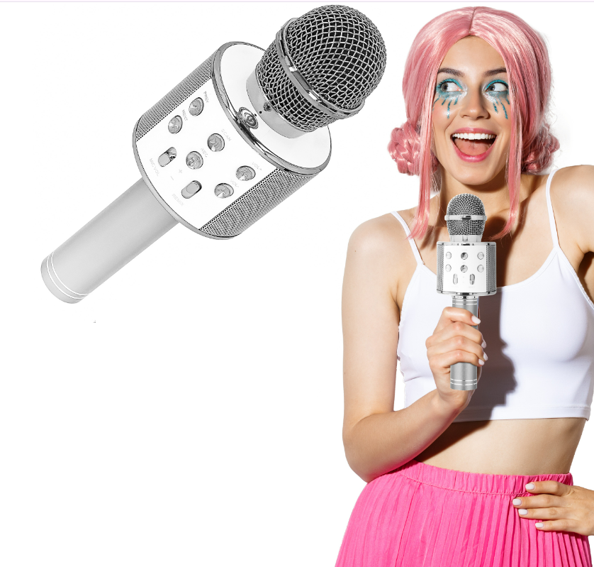 Microfon karaoke cu boxa, Zola®, Bluetooth, argintiu, banda de frecventa 100 Hz - 10 kHz Microfon karaoke cu boxa, Zola®, Bluetooth, argintiu, banda de frecventa 100 Hz - 10 kHz